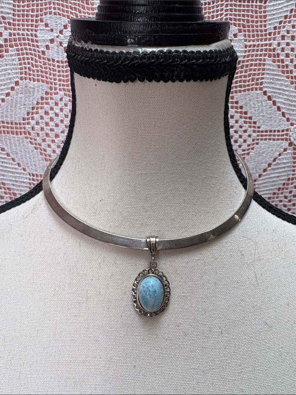 Sterling Silver Larimar Collar Necklace